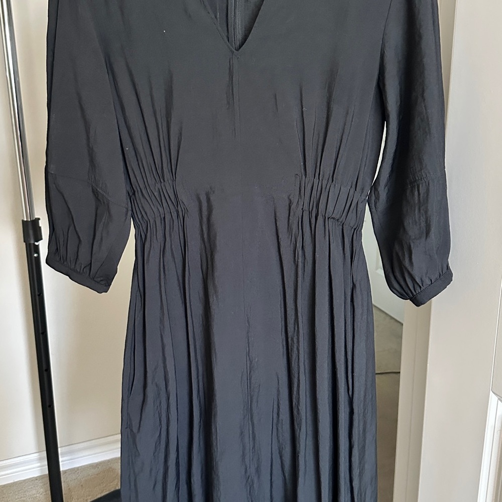 COS Black Long-Sleeve V-Neck Midi Dress